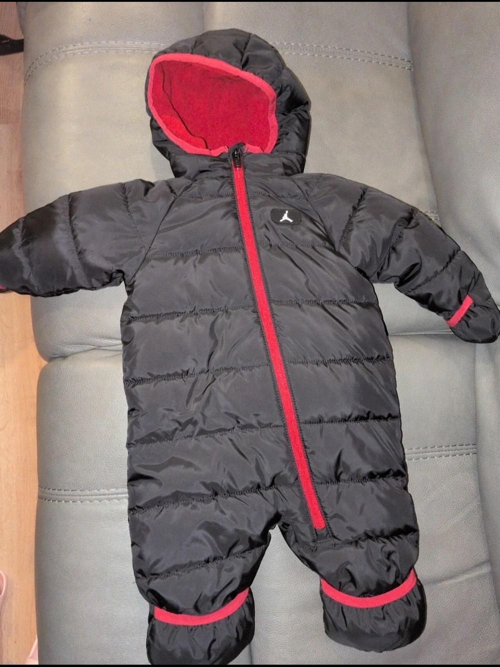 Jordan Infant Black Puffer Snowsuit with Red Trim